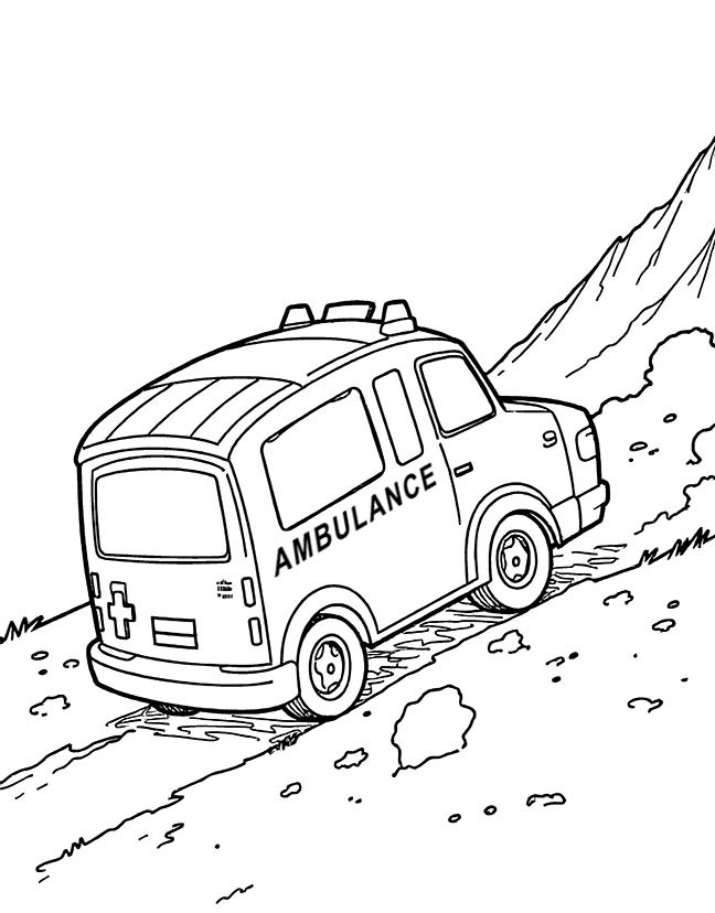 Ambulance on a mountain rescue coloring page 2